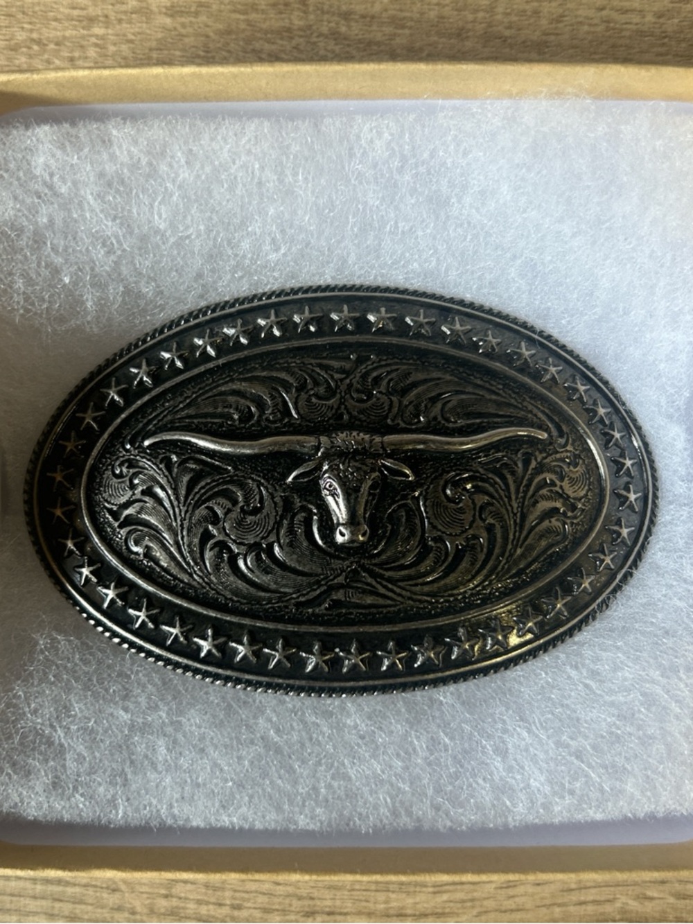 Western Longhorn Oval Belt Buckle - Silver Tone
